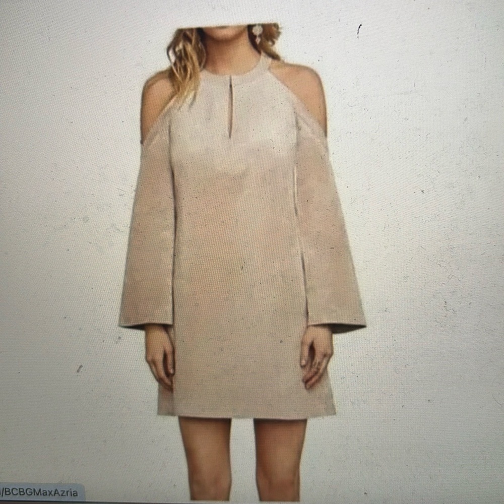 NWT BCBG Maxazria Laguna Faux Suede Cold Shoulder Bare Pink Dress, Size XXS